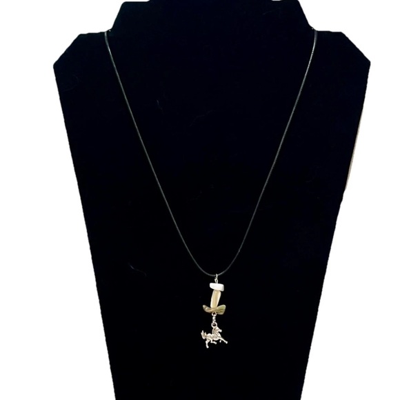 Hand Crafted Jewelry - Pendant Horse Charm Beaded Western Style Pendant On Black Leather Cord